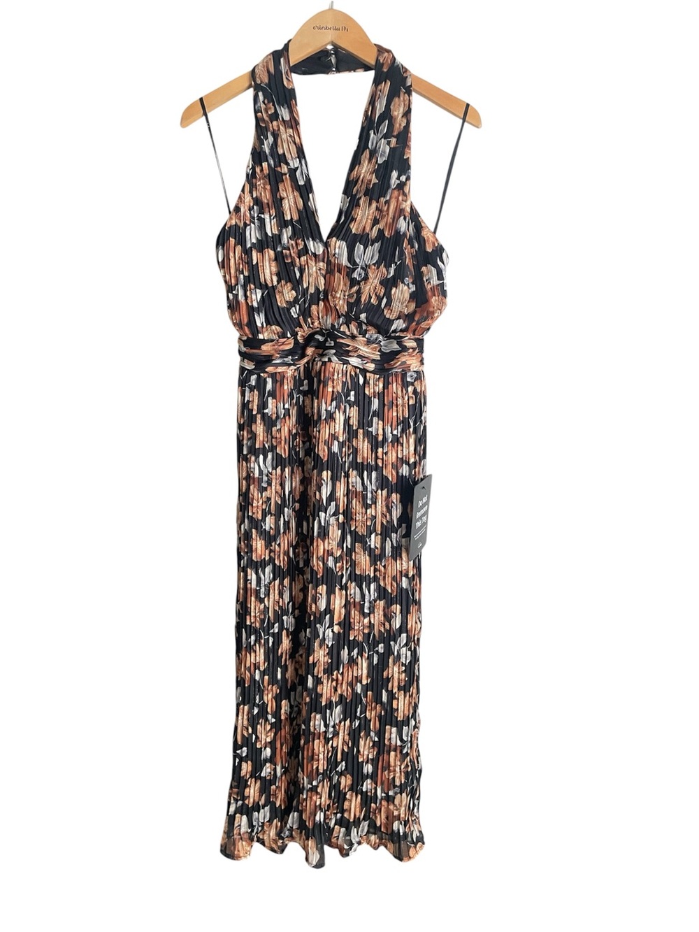 Lulus Gardena Black Floral Pleated Cross-Front Halter Midi Dress - Picture 3 of 16